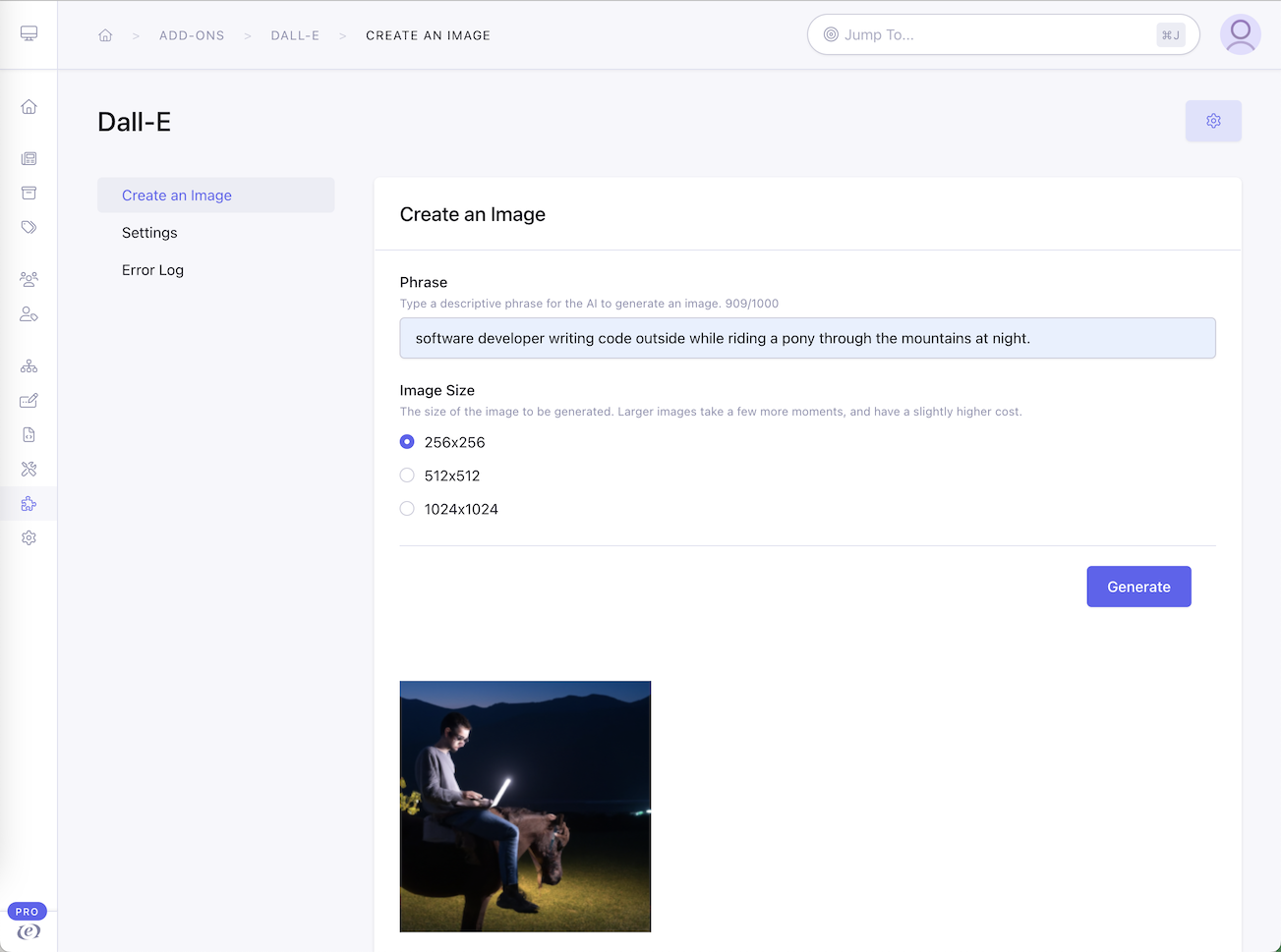 Create in the add-on
