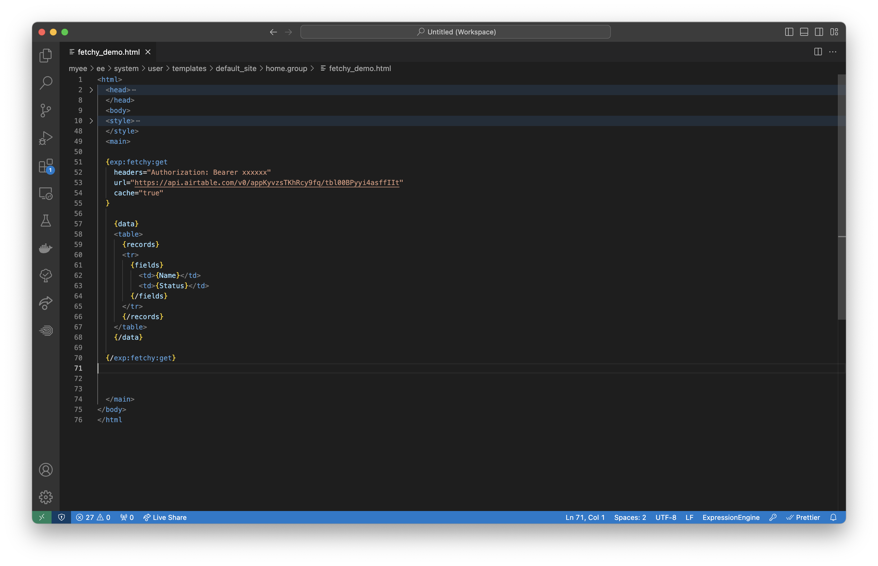 Code example
