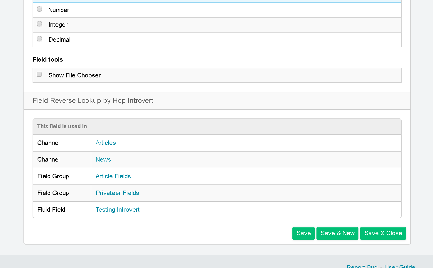 Field usage reverse lookup