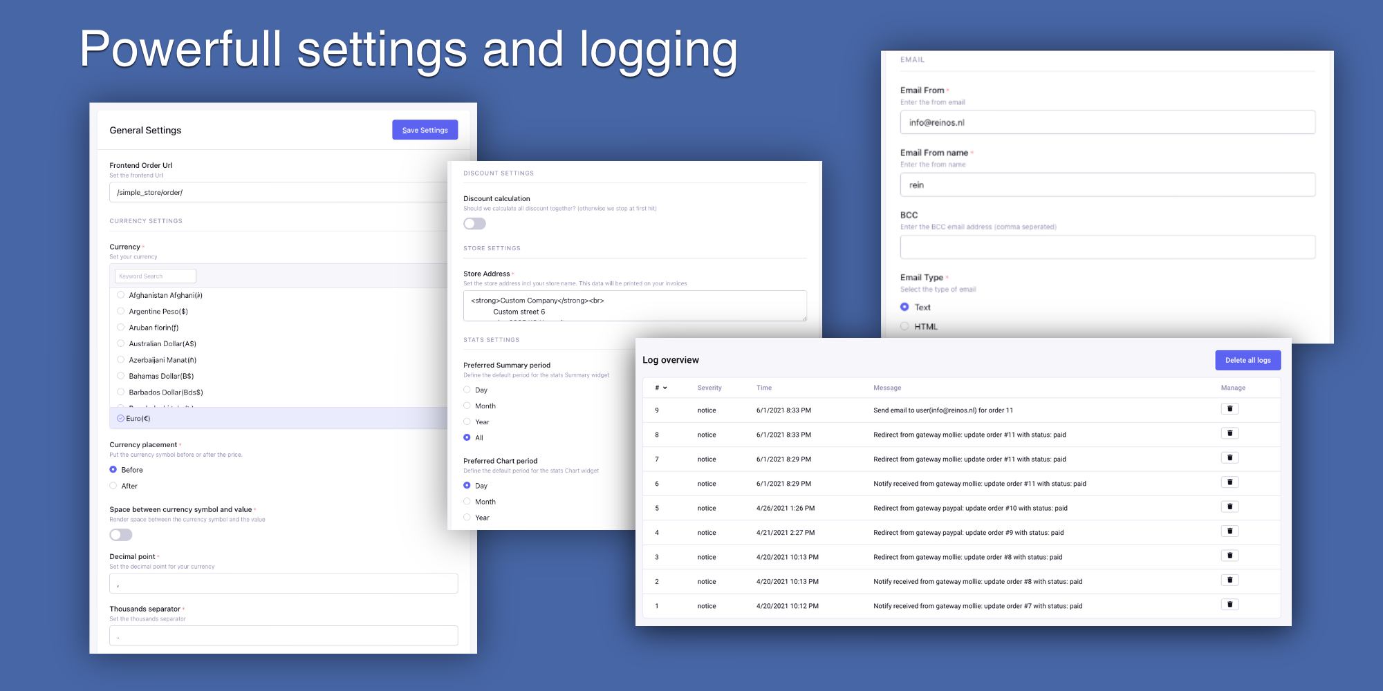 Settings and logging