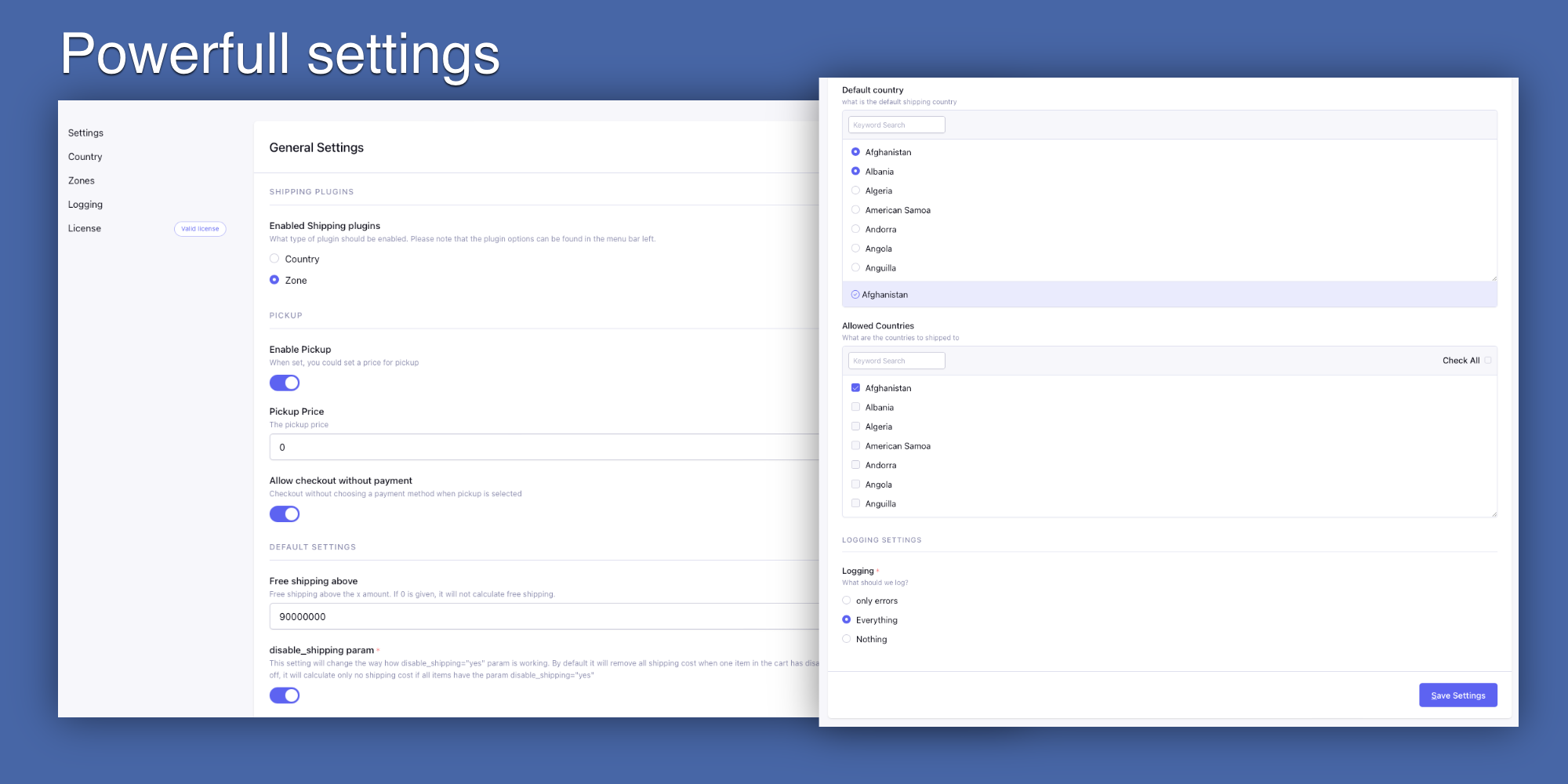 Reinos Store Shipping - Settings