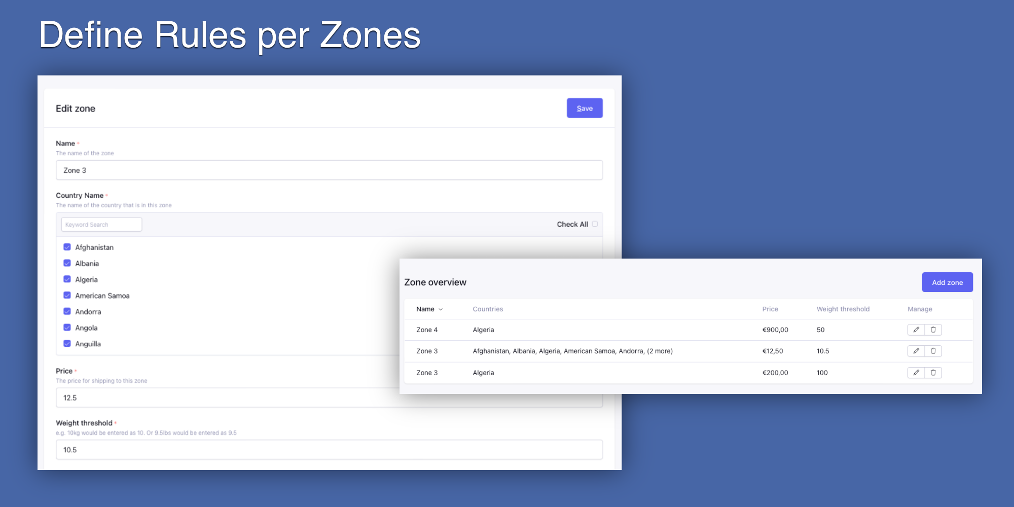 Reinos Store Shipping - Zones